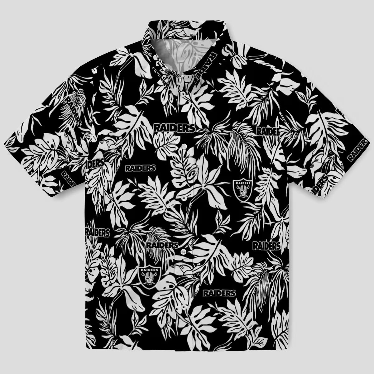 Black & White Las Vegas Raiders Hawaiian Shirt - Stylish Tropical Leaf Fan Gift