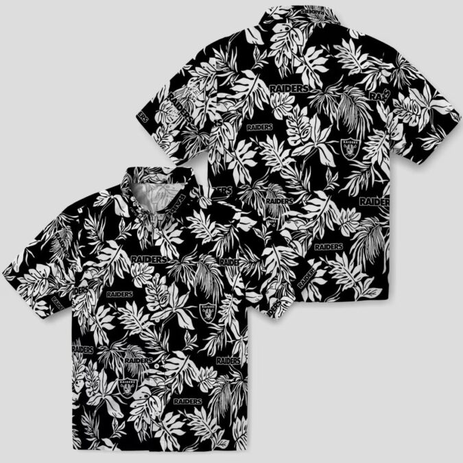 Black & White Las Vegas Raiders Hawaiian Shirt - Stylish Tropical Leaf Fan Gift
