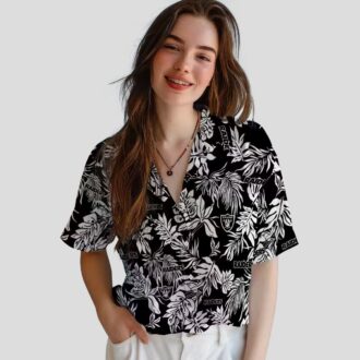 Black & White Las Vegas Raiders Hawaiian Shirt - Stylish Tropical Leaf Fan Gift