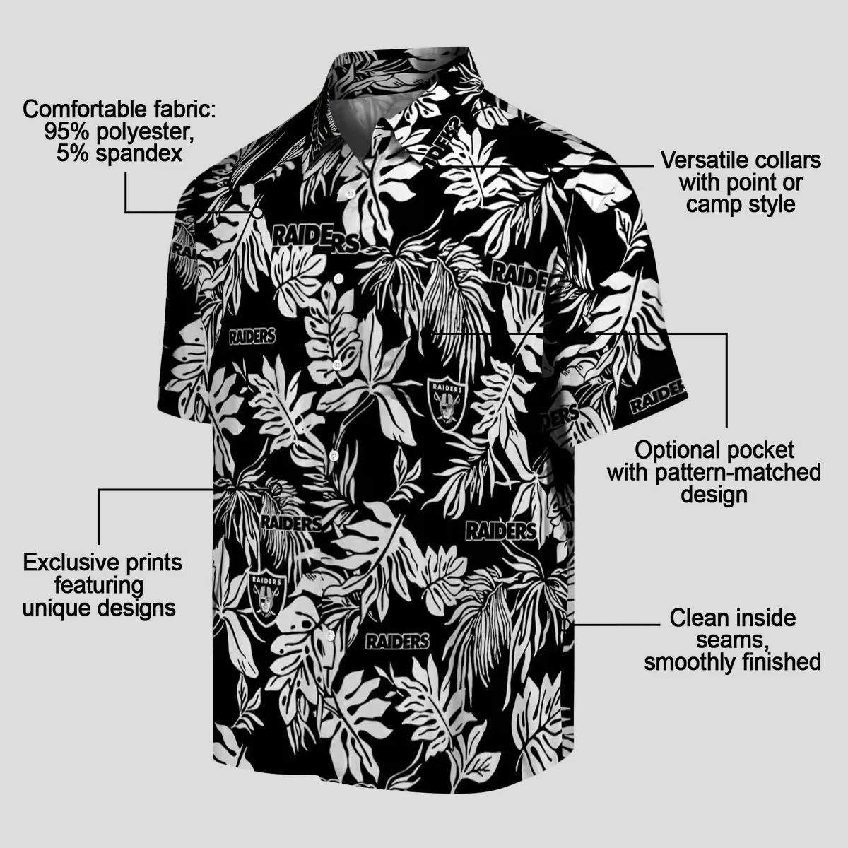 Black & White Las Vegas Raiders Hawaiian Shirt - Stylish Tropical Leaf Fan Gift
