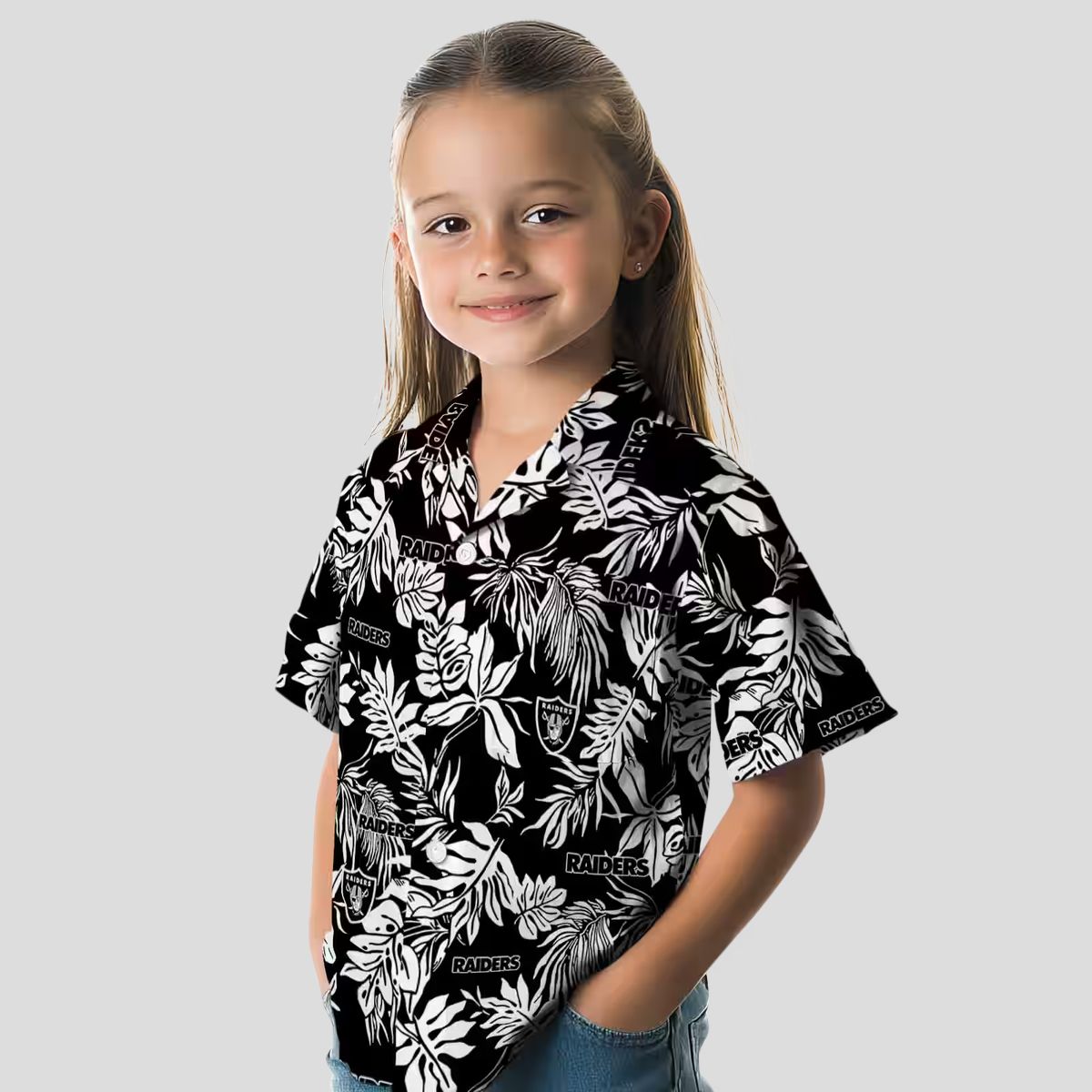 Black & White Las Vegas Raiders Hawaiian Shirt - Stylish Tropical Leaf Fan Gift