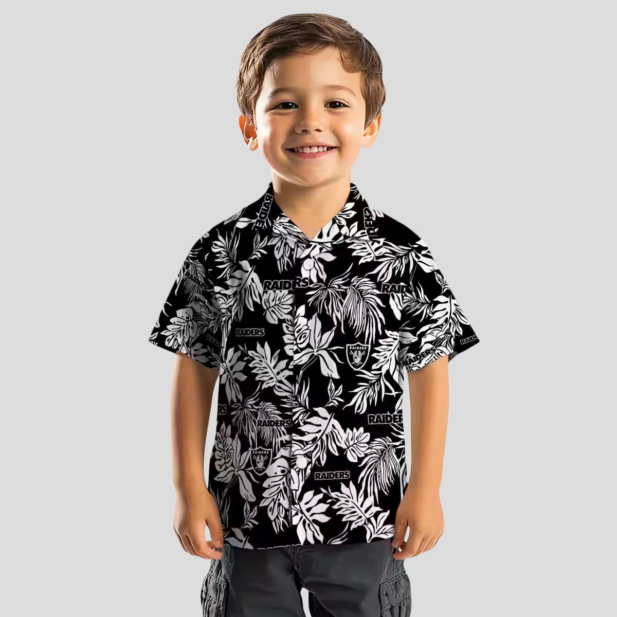 Black & White Las Vegas Raiders Hawaiian Shirt - Stylish Tropical Leaf Fan Gift