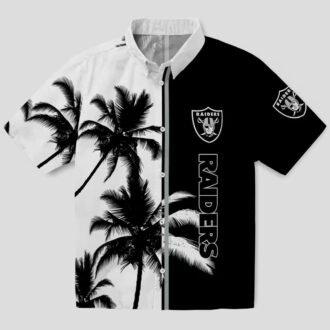 Black & White Raiders Hawaiian Shirt, Palm Tree Aloha Theme for NFL Football Fans
