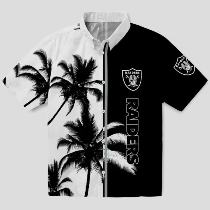 Black & White Raiders Hawaiian Shirt, Palm Tree Aloha Theme for NFL Football Fans