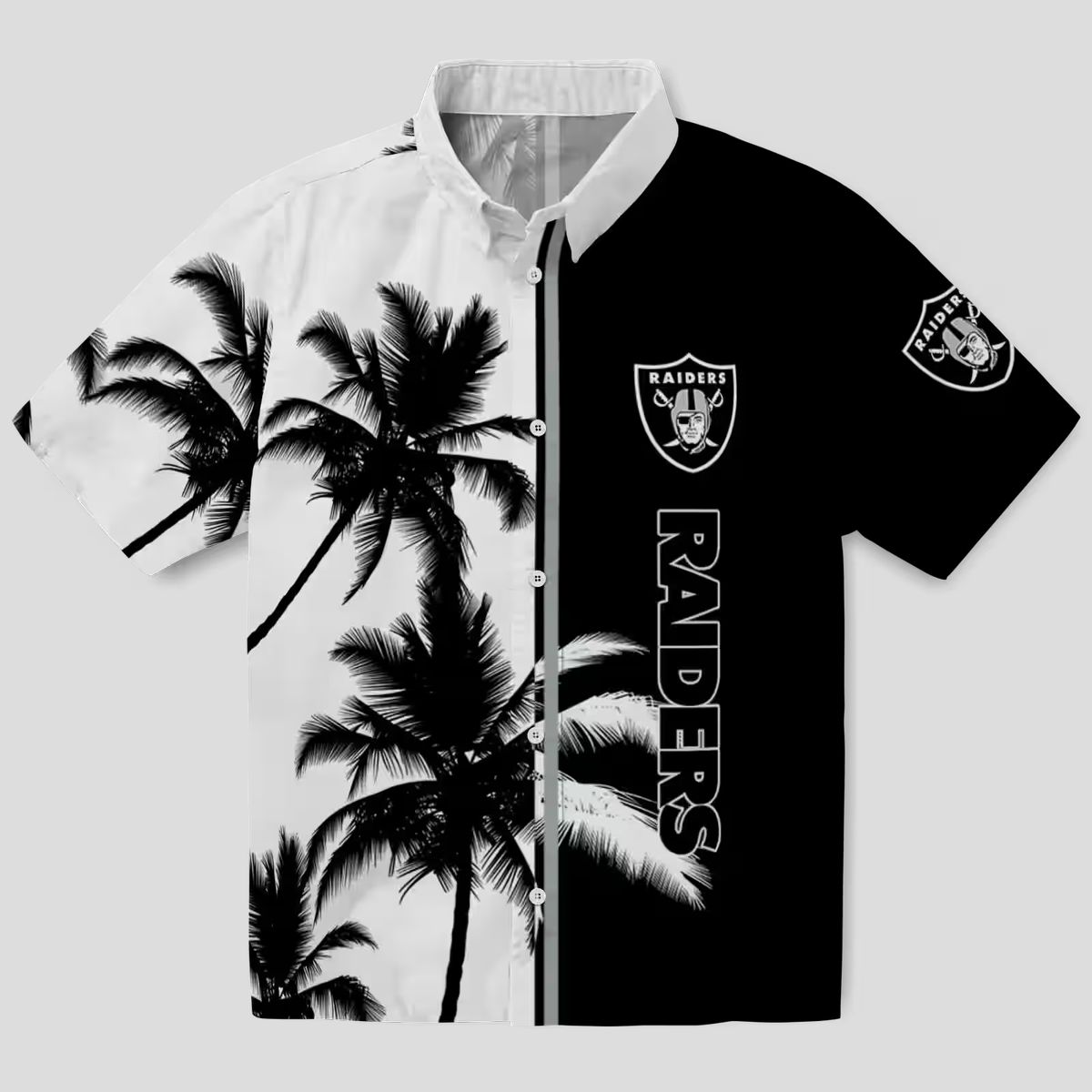 Black & White Raiders Hawaiian Shirt, Palm Tree Aloha Theme for NFL Football Fans