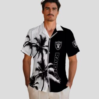 Black & White Raiders Hawaiian Shirt, Palm Tree Aloha Theme for NFL Football Fans