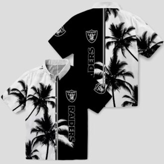 Black & White Raiders Hawaiian Shirt, Palm Tree Aloha Theme for NFL Football Fans