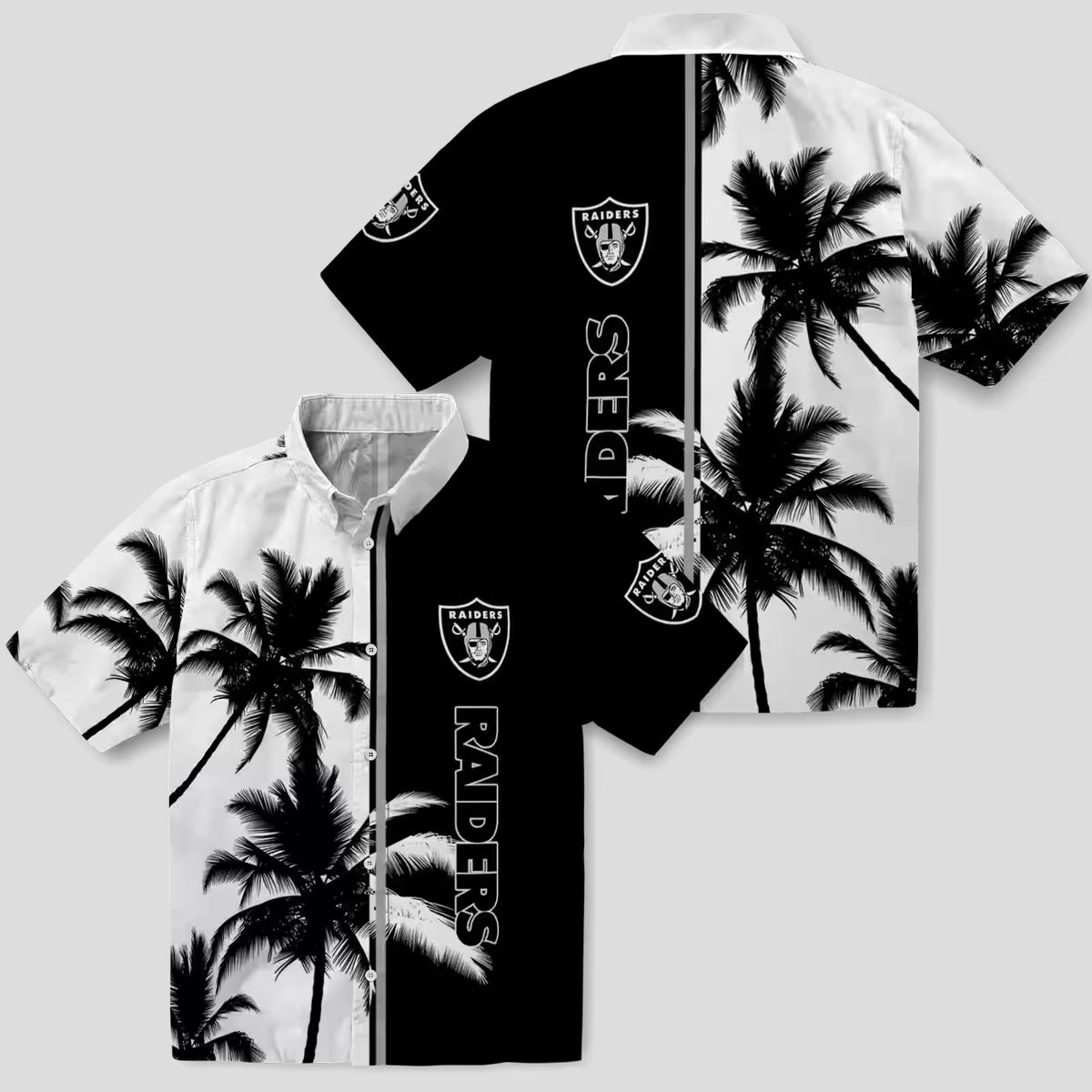 Black & White Raiders Hawaiian Shirt, Palm Tree Aloha Theme for NFL Football Fans