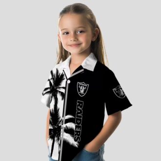 Black & White Raiders Hawaiian Shirt, Palm Tree Aloha Theme for NFL Football Fans