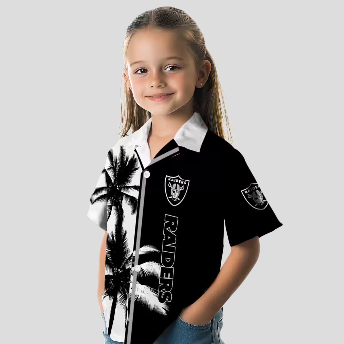 Black & White Raiders Hawaiian Shirt, Palm Tree Aloha Theme for NFL Football Fans