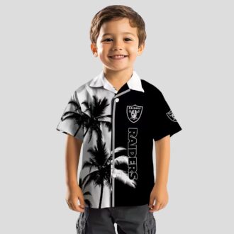 Black & White Raiders Hawaiian Shirt, Palm Tree Aloha Theme for NFL Football Fans