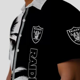 Black & White Raiders Hawaiian Shirt, Palm Tree Aloha Theme for NFL Football Fans