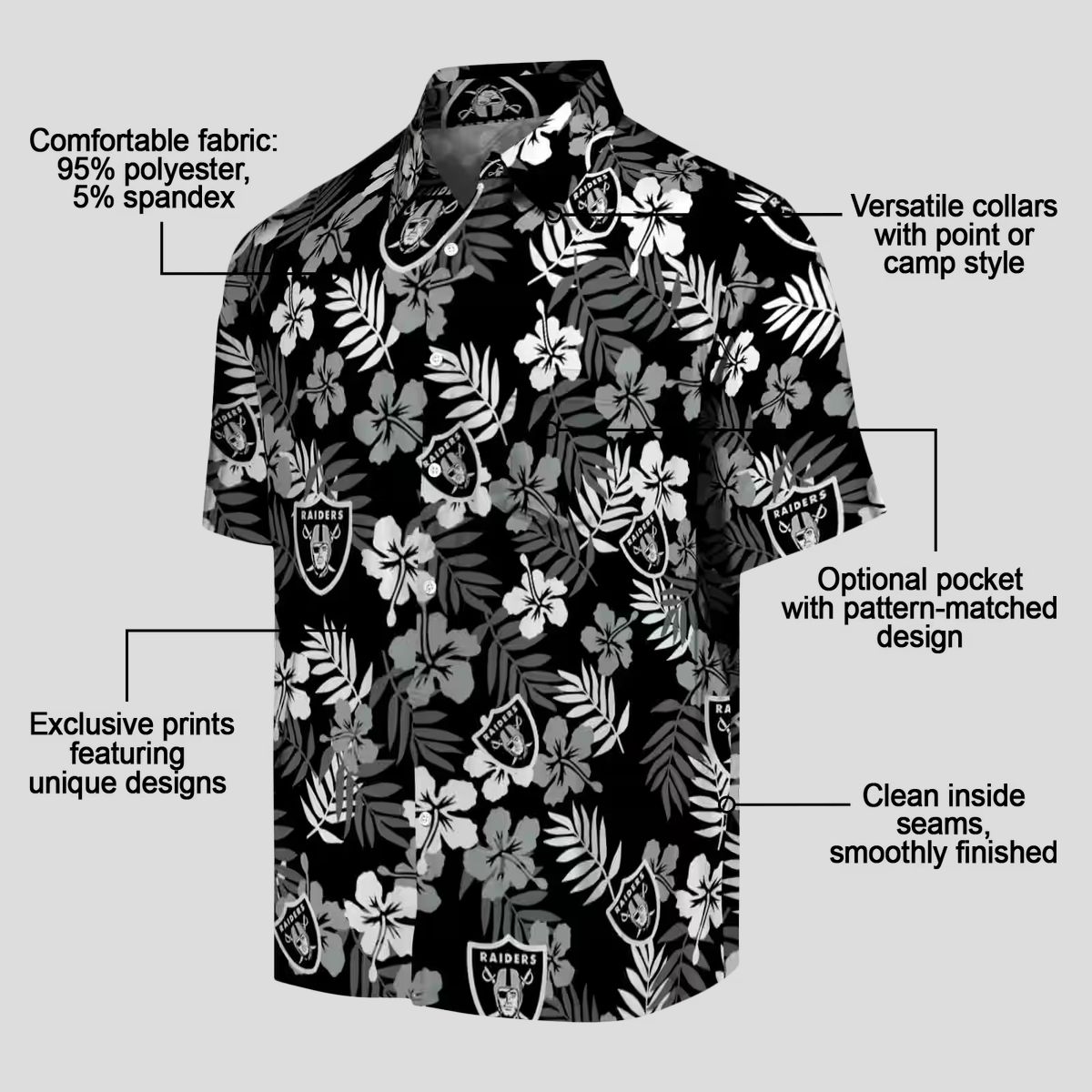 Black Floral Las Vegas Raiders Hawaiian Shirt - Aloha NFL Beachwear for Fans