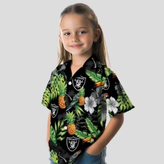 Black Green Las Vegas Raiders Aloha Button Up Shirt - Hibiscus Pineapple Hawaiian Style
