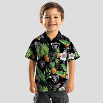 Black Green Las Vegas Raiders Aloha Button Up Shirt - Hibiscus Pineapple Hawaiian Style
