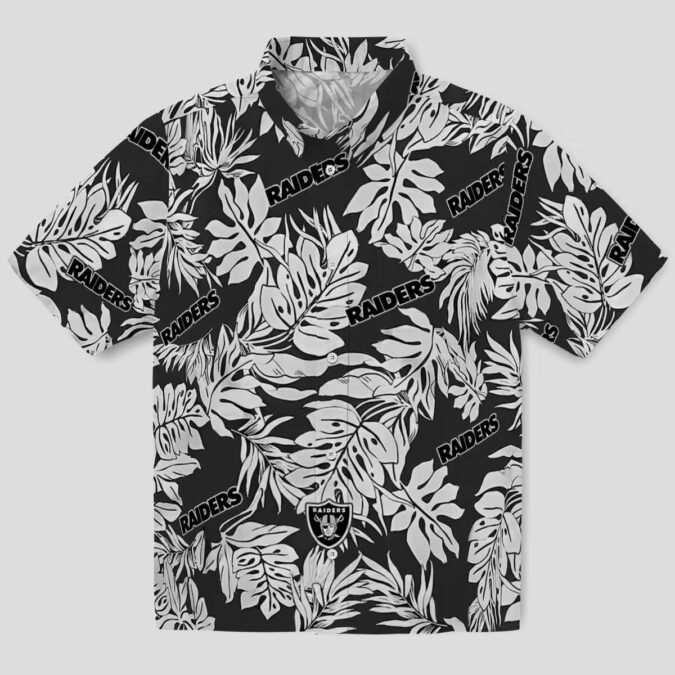 Black Hawaiian Shirt with Las Vegas Raiders Logo - Monstera Leaf Pattern for Fans