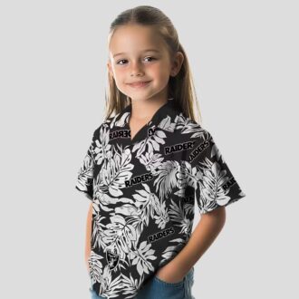 Black Hawaiian Shirt with Las Vegas Raiders Logo - Monstera Leaf Pattern for Fans