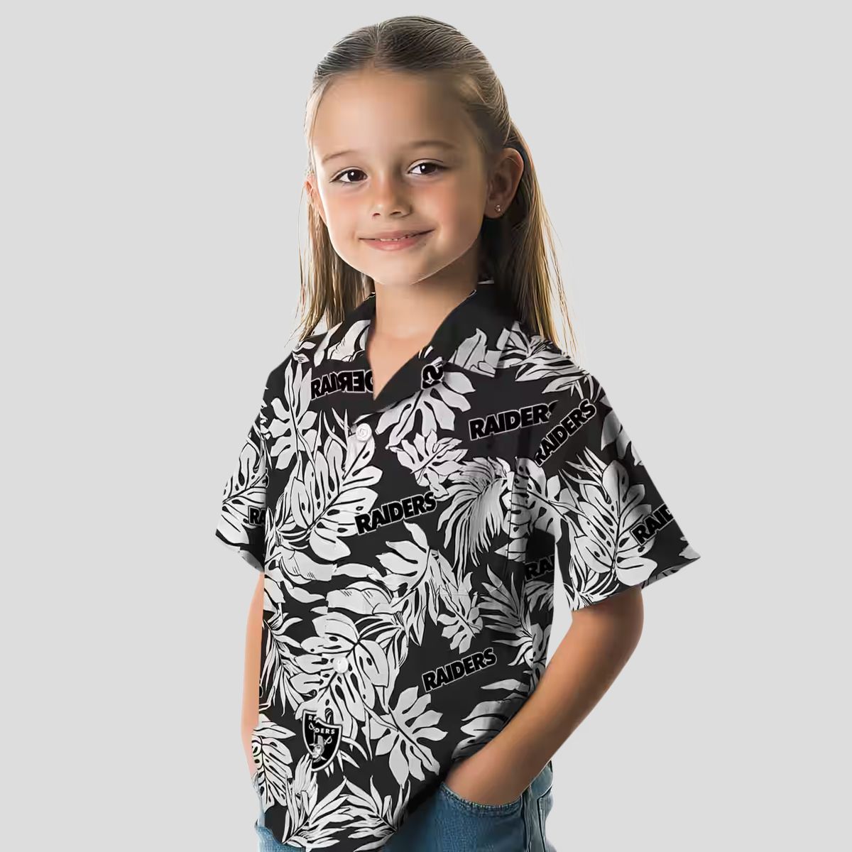 Black Hawaiian Shirt with Las Vegas Raiders Logo - Monstera Leaf Pattern for Fans