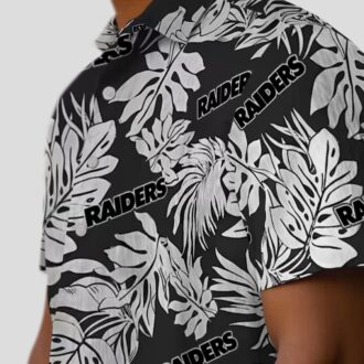 Black Hawaiian Shirt with Las Vegas Raiders Logo - Monstera Leaf Pattern for Fans