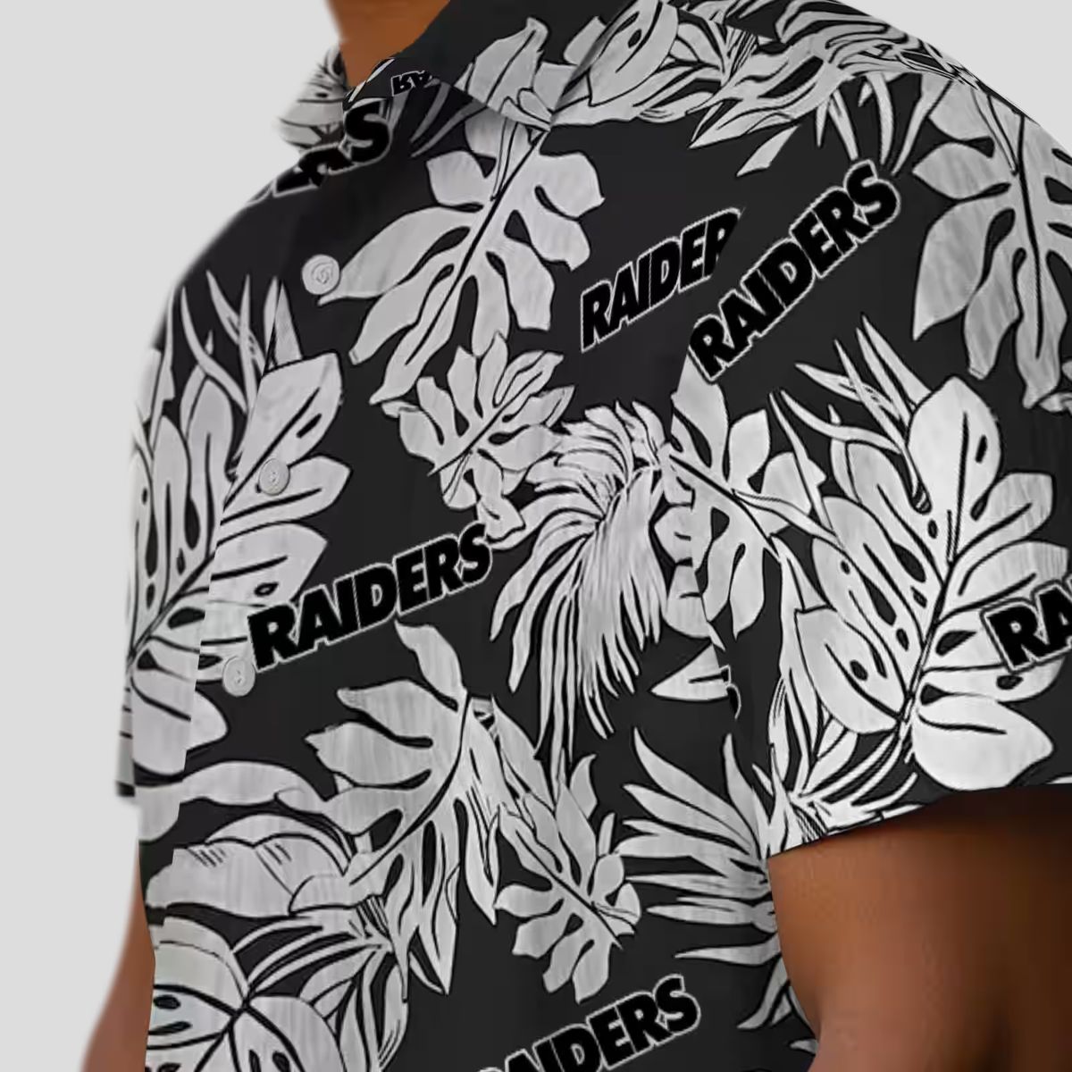 Black Hawaiian Shirt with Las Vegas Raiders Logo - Monstera Leaf Pattern for Fans