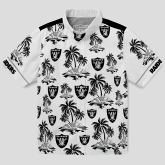 Black White Las Vegas Raiders Palm Island Hawaiian Shirt for Game Day & Vacation