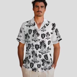 Black White Las Vegas Raiders Palm Island Hawaiian Shirt for Game Day & Vacation