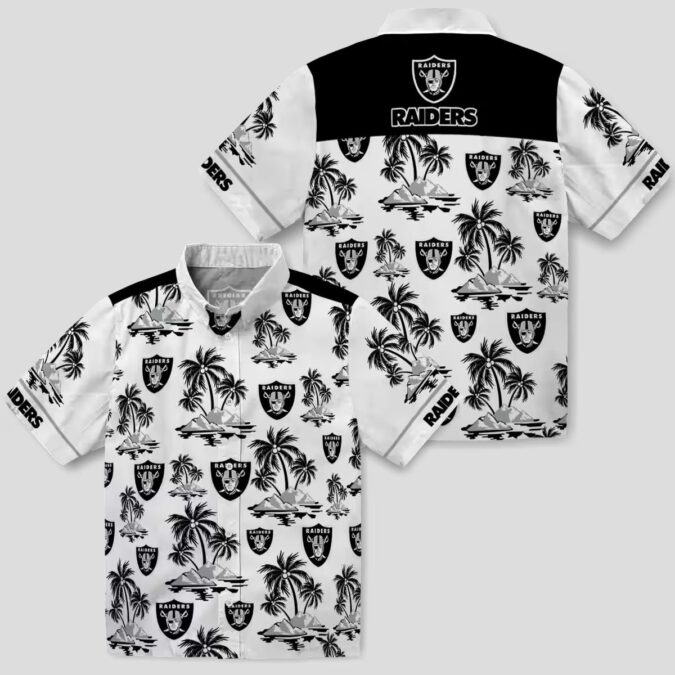 Black White Las Vegas Raiders Palm Island Hawaiian Shirt for Game Day & Vacation