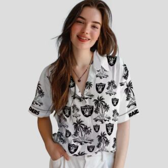 Black White Las Vegas Raiders Palm Island Hawaiian Shirt for Game Day & Vacation