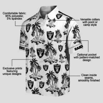 Black White Las Vegas Raiders Palm Island Hawaiian Shirt for Game Day & Vacation