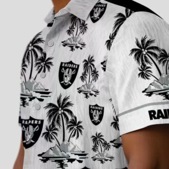 Black White Las Vegas Raiders Palm Island Hawaiian Shirt for Game Day & Vacation