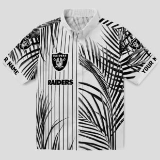 Black White Las Vegas Raiders Palm Stripes Hawaiian Shirt, Aloha Summer Outfits