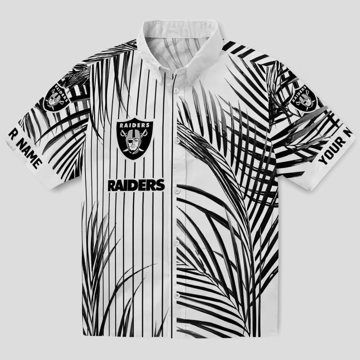 Black White Las Vegas Raiders Palm Stripes Hawaiian Shirt, Aloha Summer Outfits