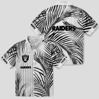 Black White Las Vegas Raiders Palm Stripes Hawaiian Shirt, Aloha Summer Outfits