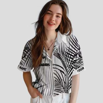 Black White Las Vegas Raiders Palm Stripes Hawaiian Shirt, Aloha Summer Outfits