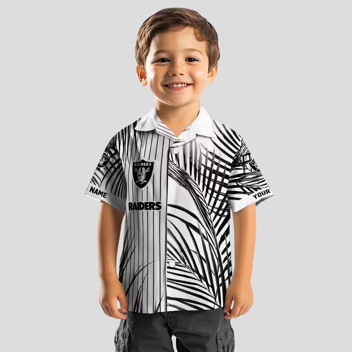 Black White Las Vegas Raiders Palm Stripes Hawaiian Shirt, Aloha Summer Outfits