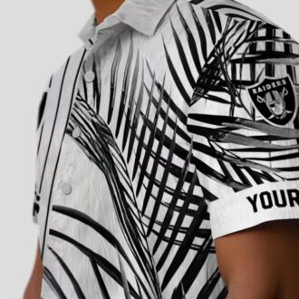 Black White Las Vegas Raiders Palm Stripes Hawaiian Shirt, Aloha Summer Outfits