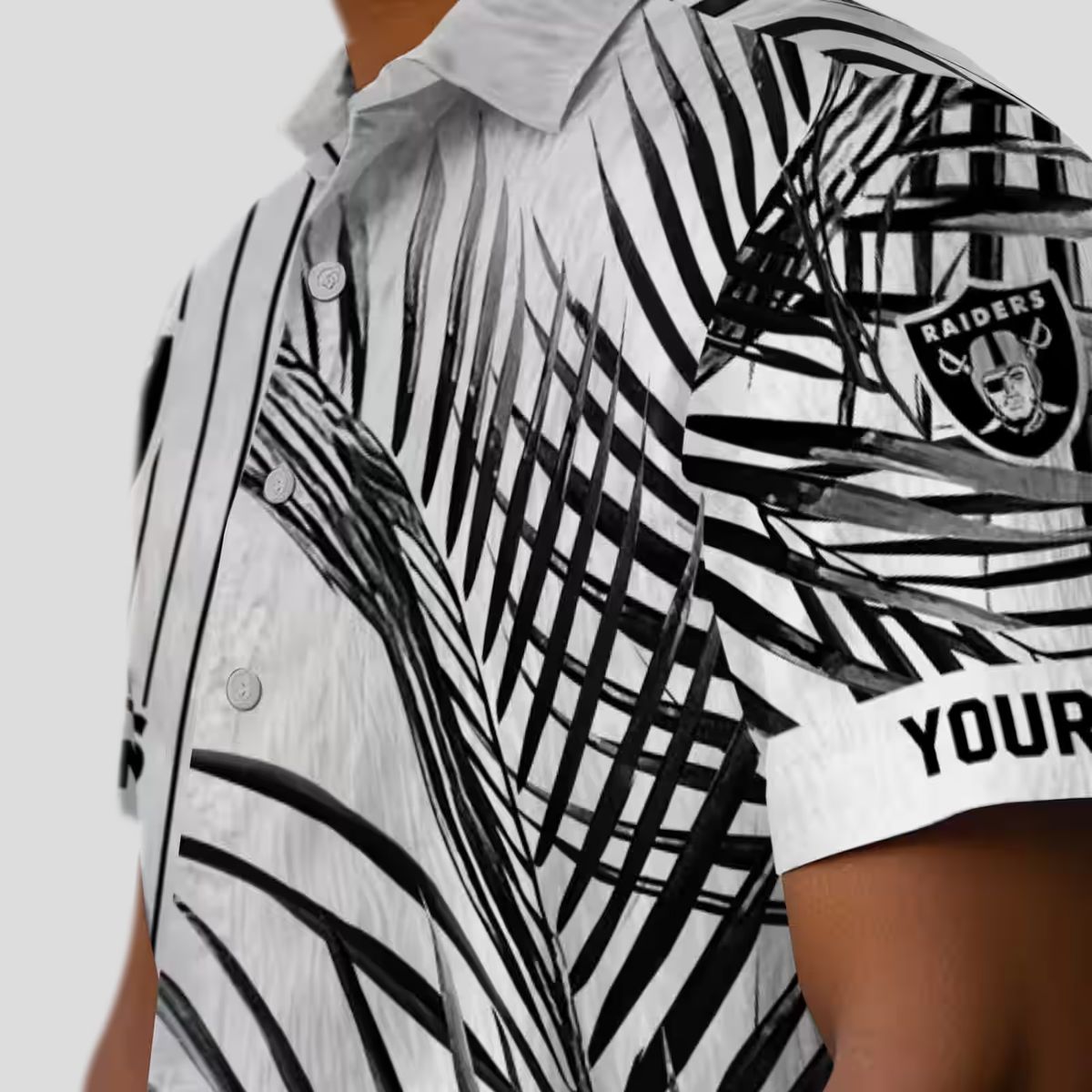 Black White Las Vegas Raiders Palm Stripes Hawaiian Shirt, Aloha Summer Outfits