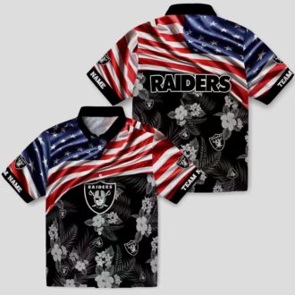 Custom Las Vegas Raiders Aloha Hawaiian Shirt - US Flag & Hibiscus Floral Design