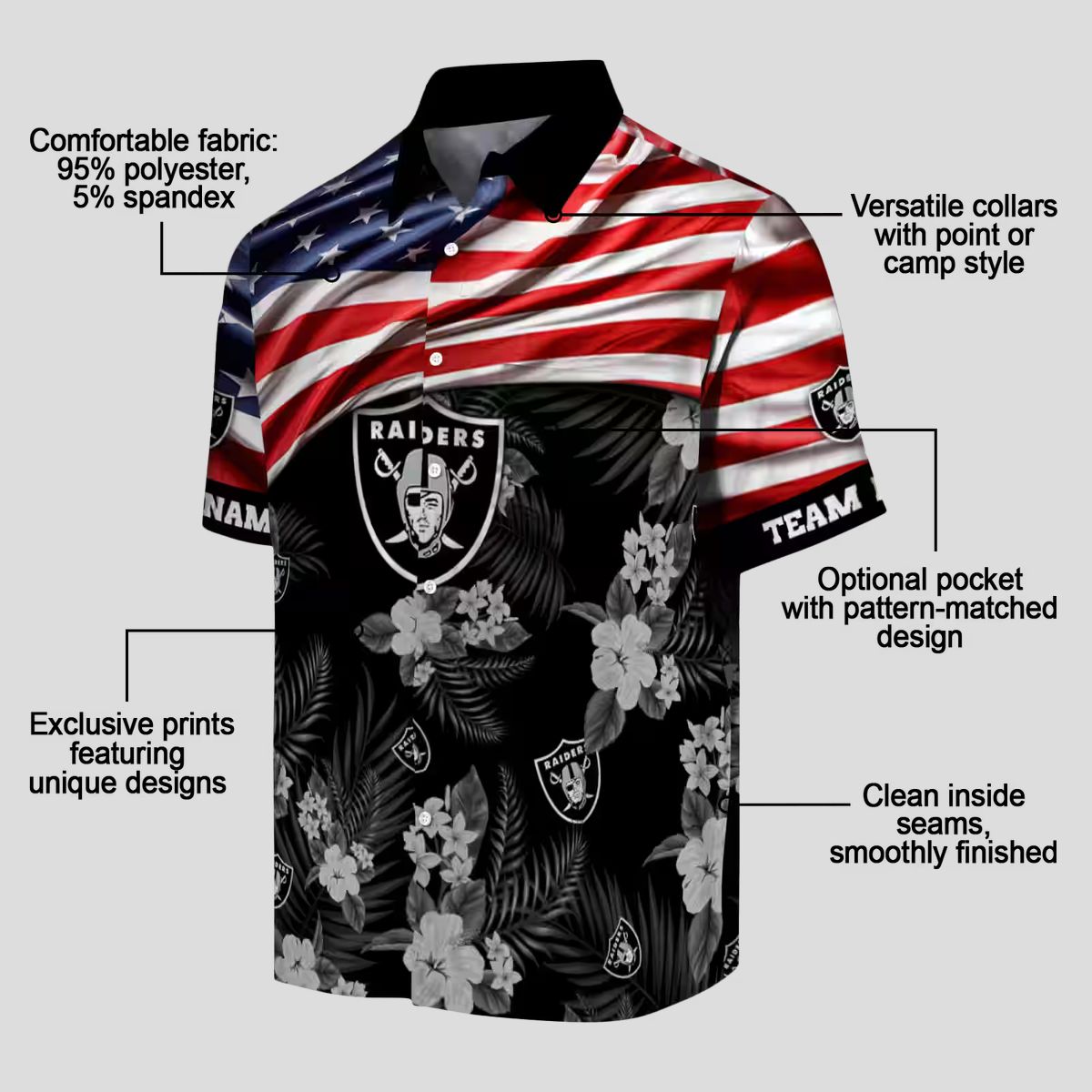 Custom Las Vegas Raiders Aloha Hawaiian Shirt - US Flag & Hibiscus Floral Design