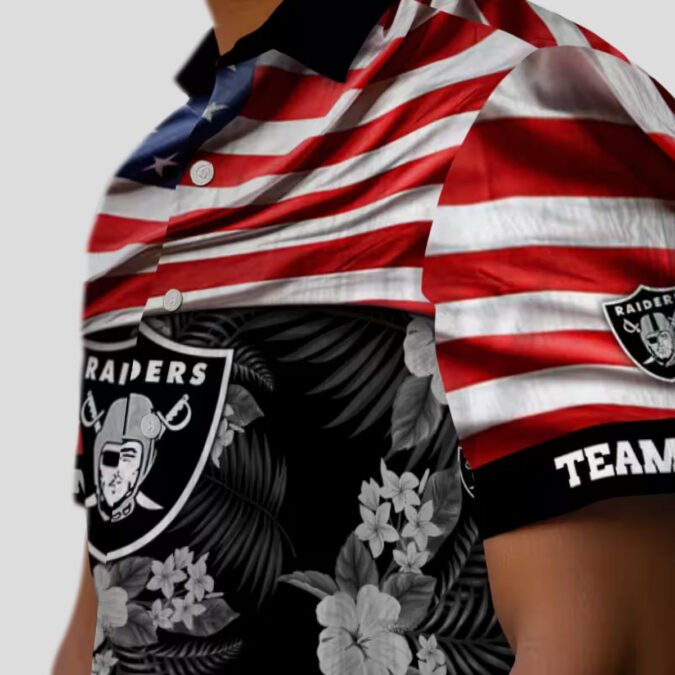 Custom Las Vegas Raiders Aloha Hawaiian Shirt - US Flag & Hibiscus Floral Design