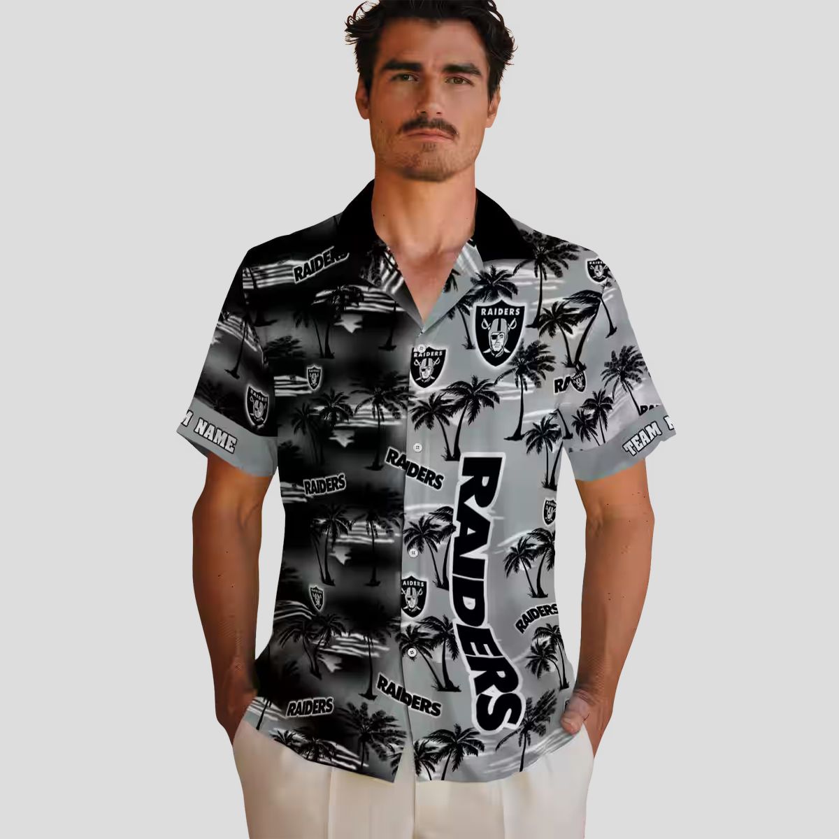 Custom NFL Las Vegas Raiders Black Hawaiian Shirt, Palm Silhouette Tropical Apparel