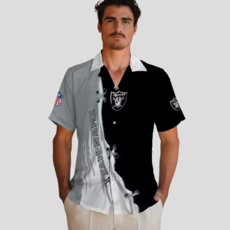 Custom NFL Team Raiders Hawaiian Shirt, Edgy Black & White Aloha Football Gear