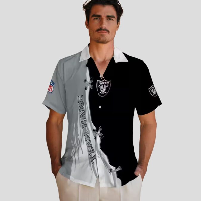 Custom NFL Team Raiders Hawaiian Shirt, Edgy Black & White Aloha Football Gear