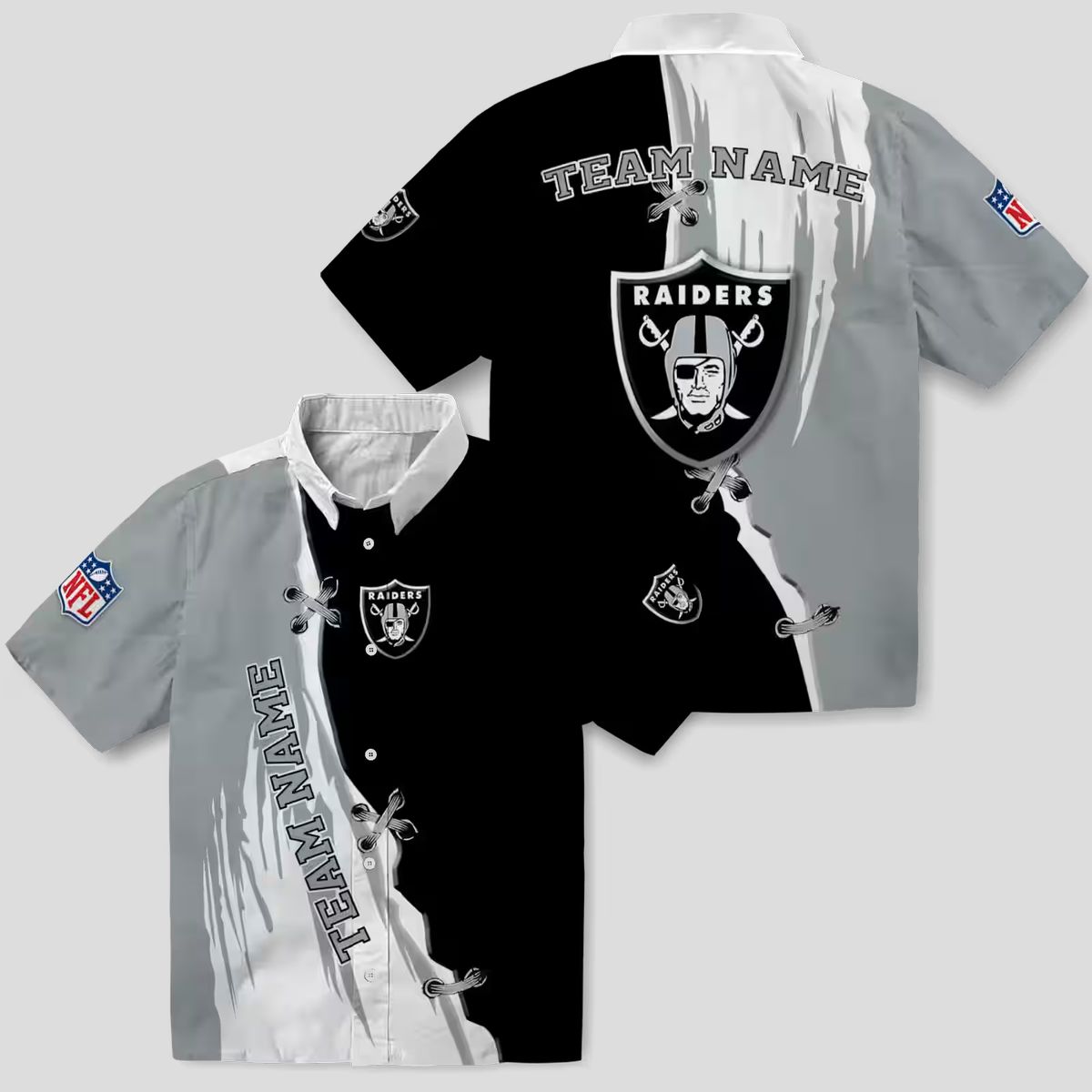 Custom NFL Team Raiders Hawaiian Shirt, Edgy Black & White Aloha Football Gear