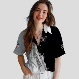 Custom NFL Team Raiders Hawaiian Shirt, Edgy Black & White Aloha Football Gear