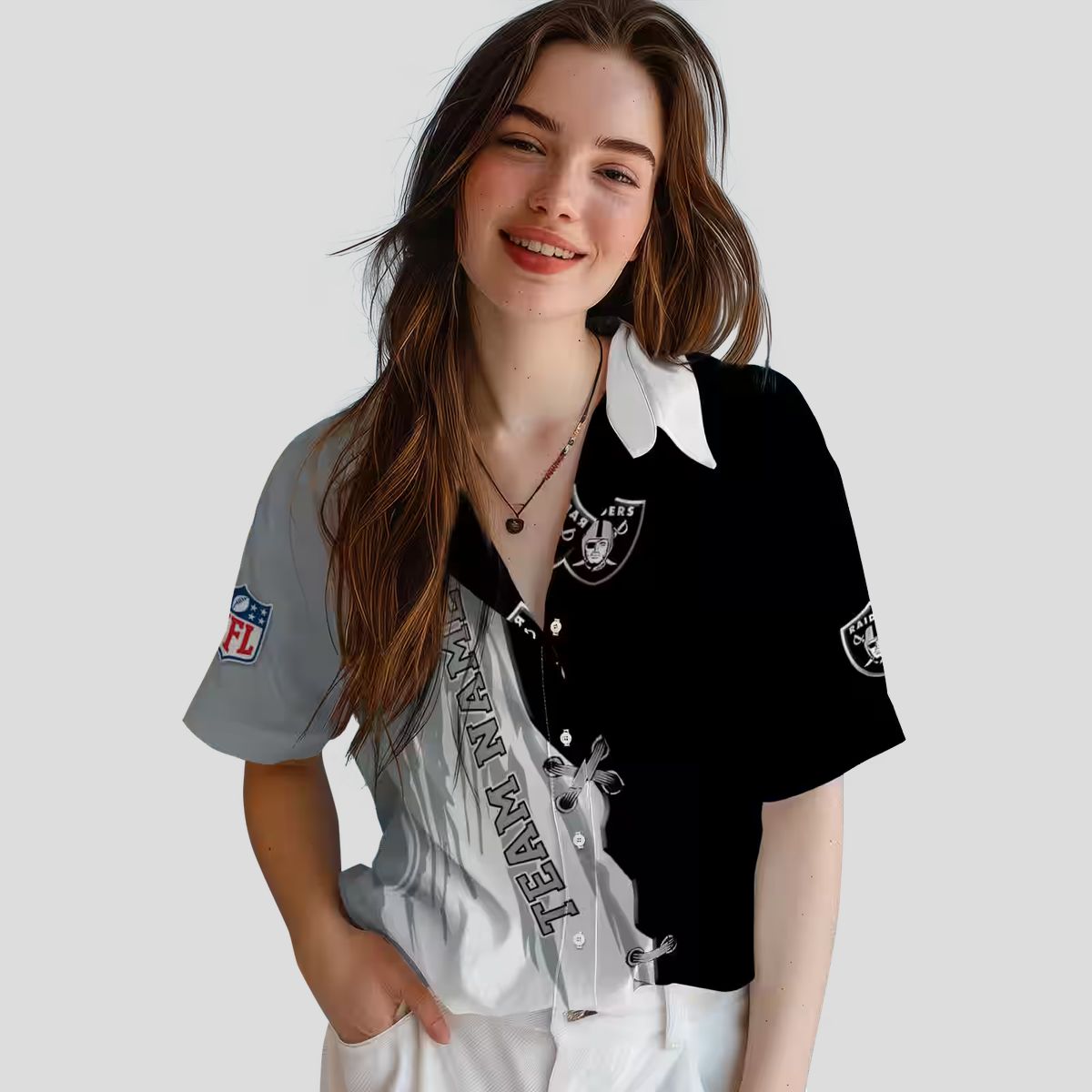 Custom NFL Team Raiders Hawaiian Shirt, Edgy Black & White Aloha Football Gear