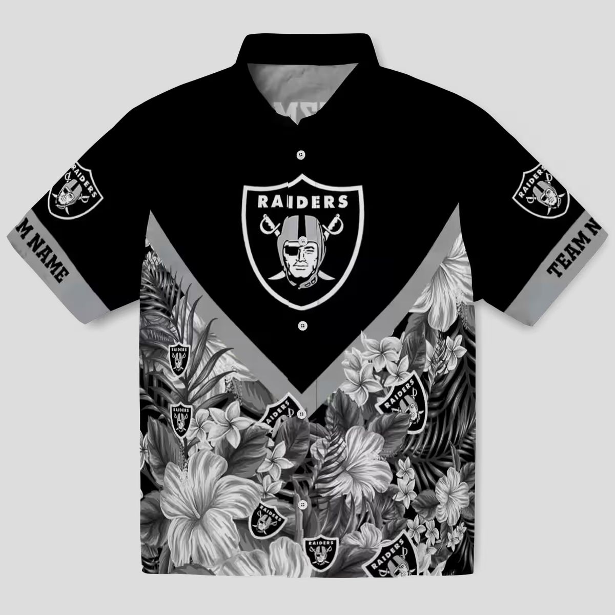 Exclusive Las Vegas Raiders Hawaiian Shirt, Personalized Black Floral Chevron Design