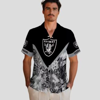 Exclusive Las Vegas Raiders Hawaiian Shirt, Personalized Black Floral Chevron Design