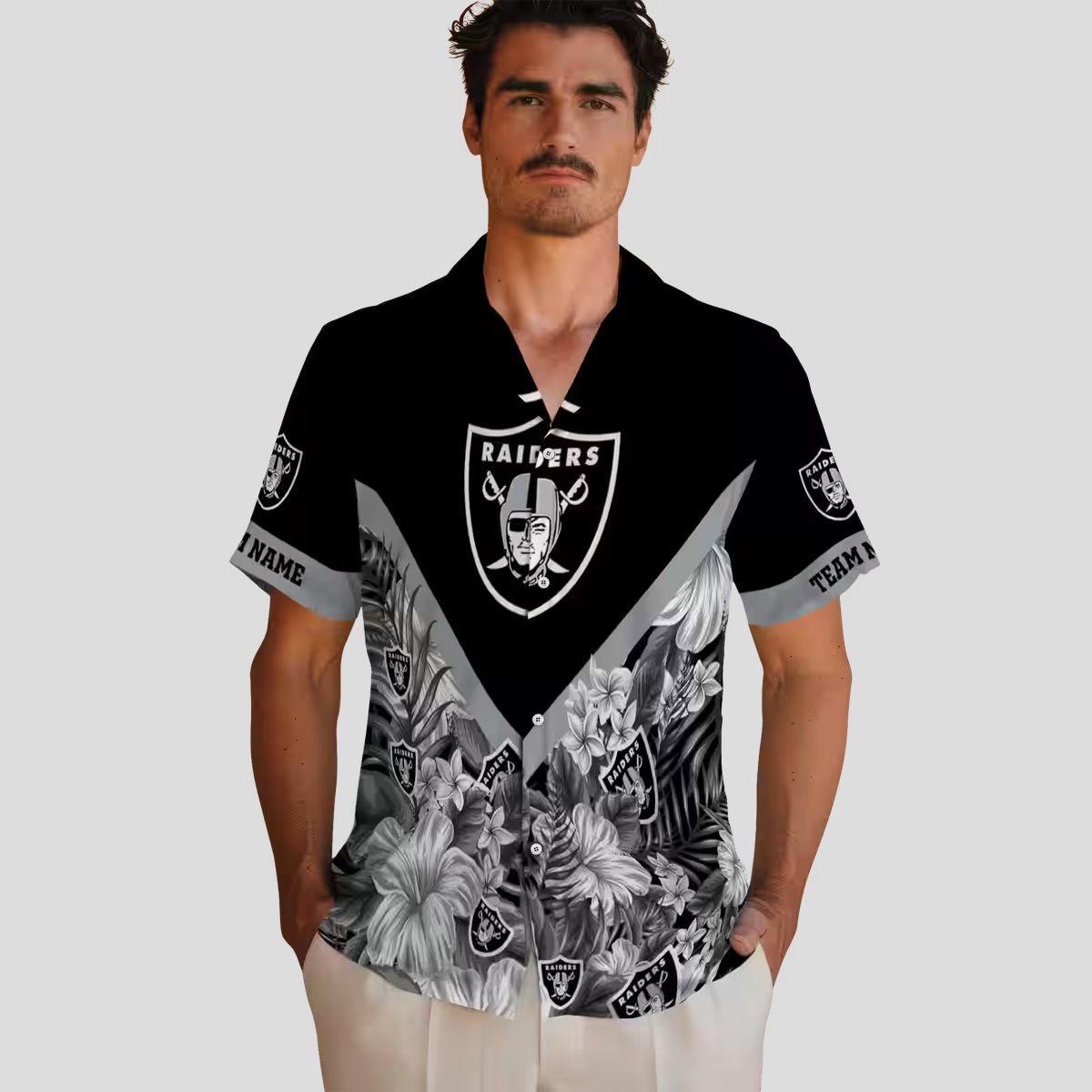 Exclusive Las Vegas Raiders Hawaiian Shirt, Personalized Black Floral Chevron Design