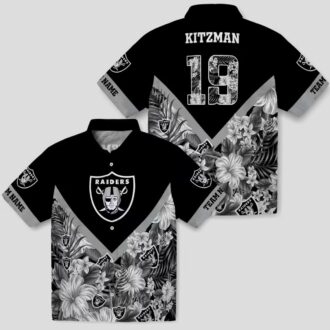 Exclusive Las Vegas Raiders Hawaiian Shirt, Personalized Black Floral Chevron Design